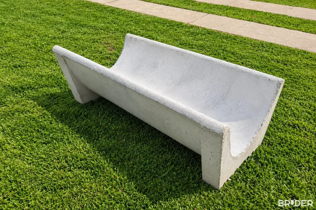 Cocho de concreto tipo J para gado, vista lateral