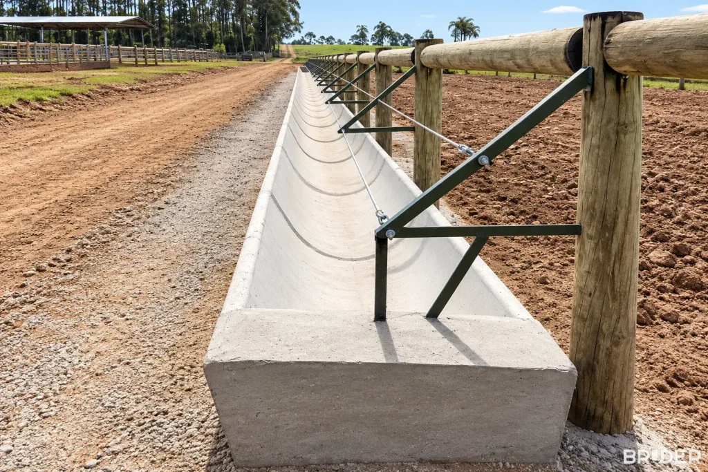 Cocho de concreto para semiconfinamento ao lado de estrada de terra