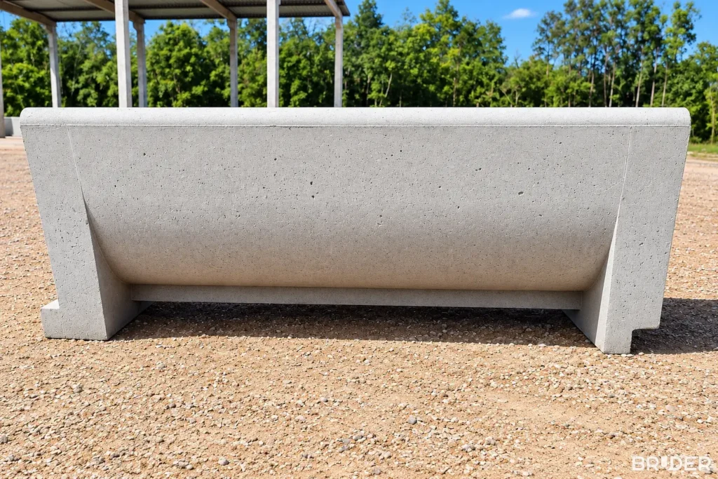 Cocho de concreto tipo U em área de alimentação
