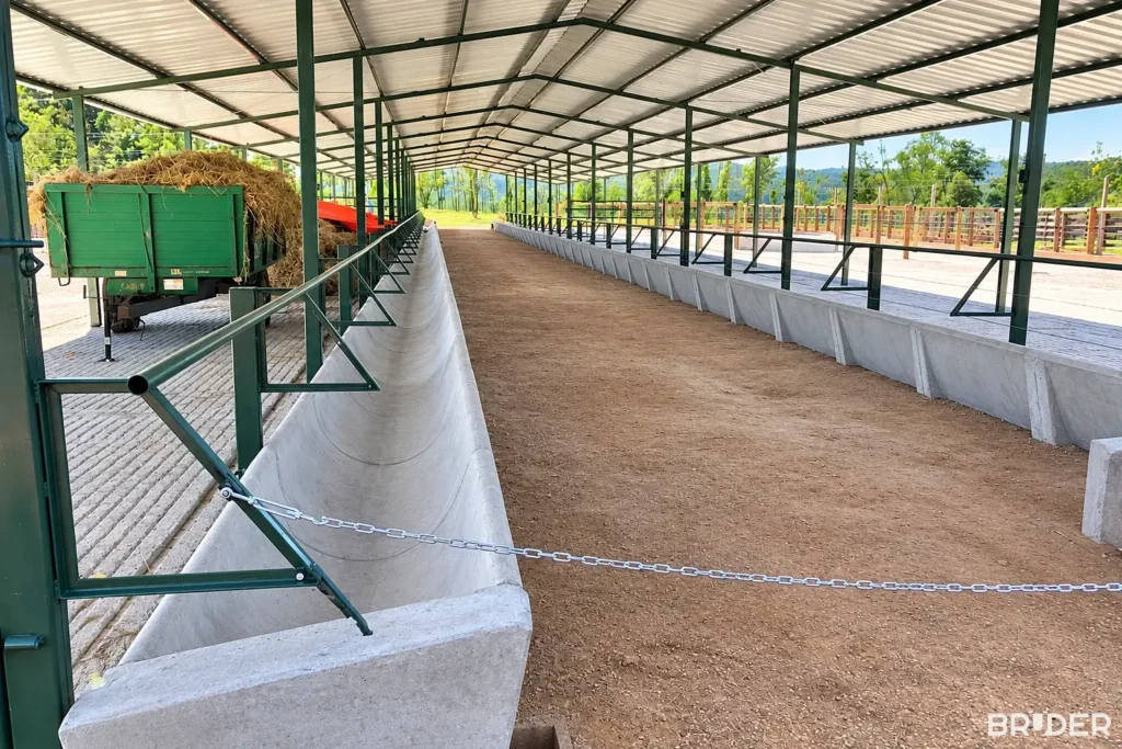 Linha de cocho de concreto para confinamento com estrutura coberta