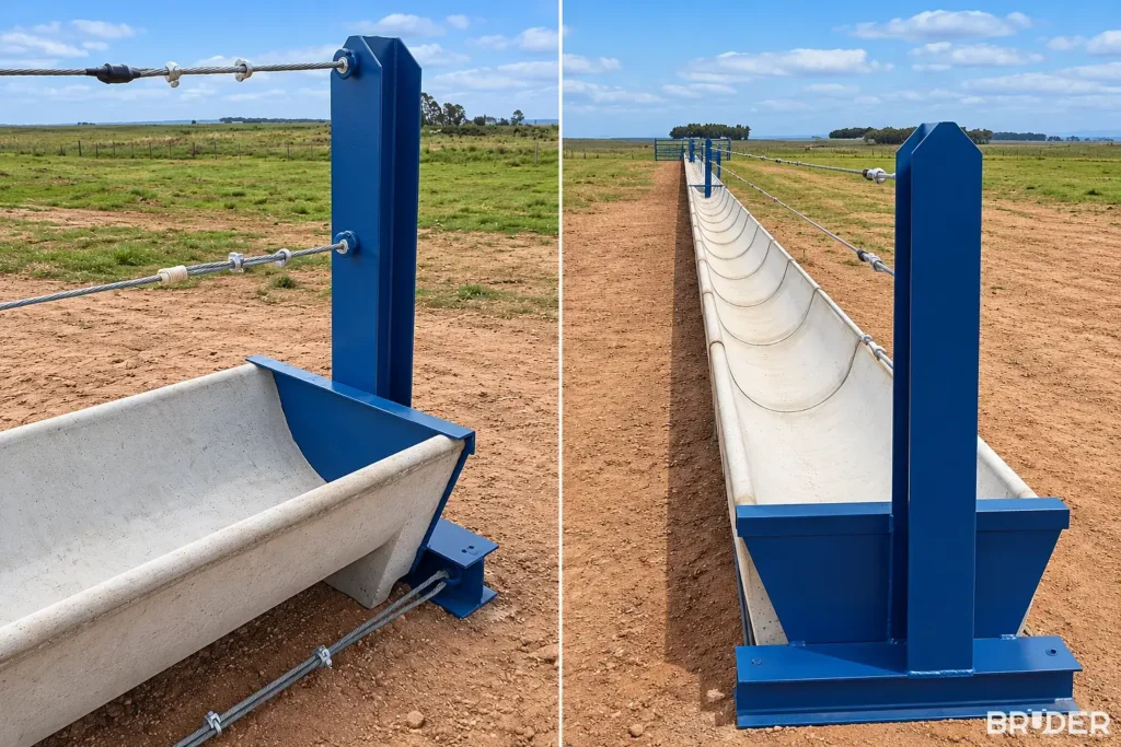 Cocho para confinamento com suportes metálicos azuis