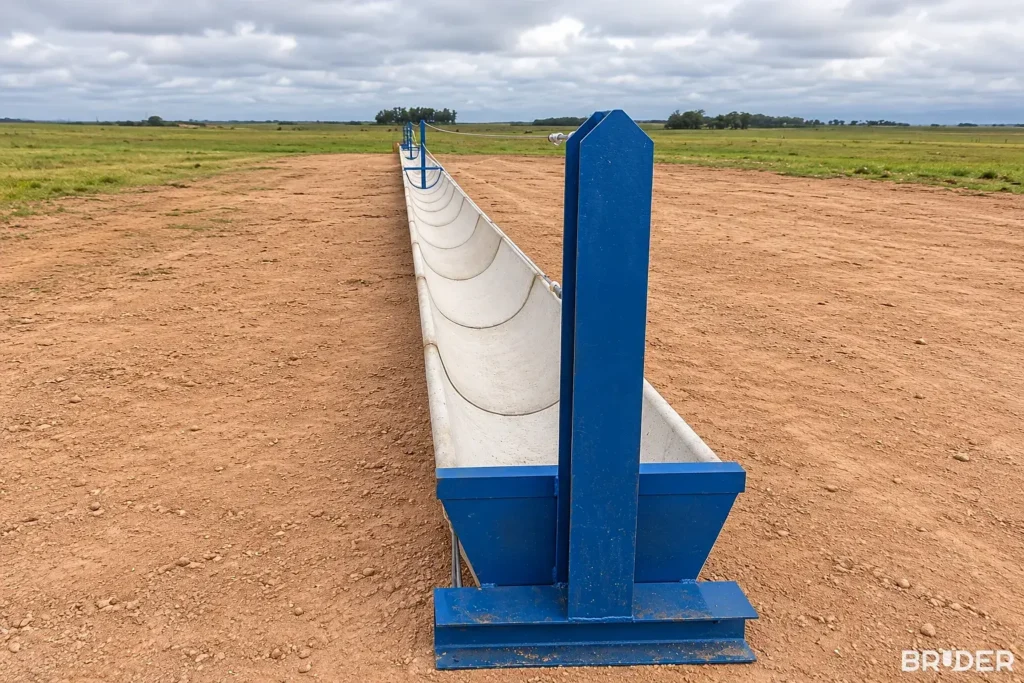 Linha de cocho para confinamento com suportes metálicos