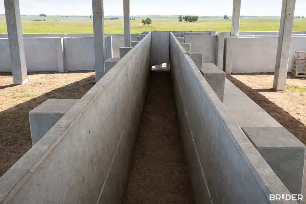 Corredor de concreto pré-moldado da mangueira, visto em perspectiva